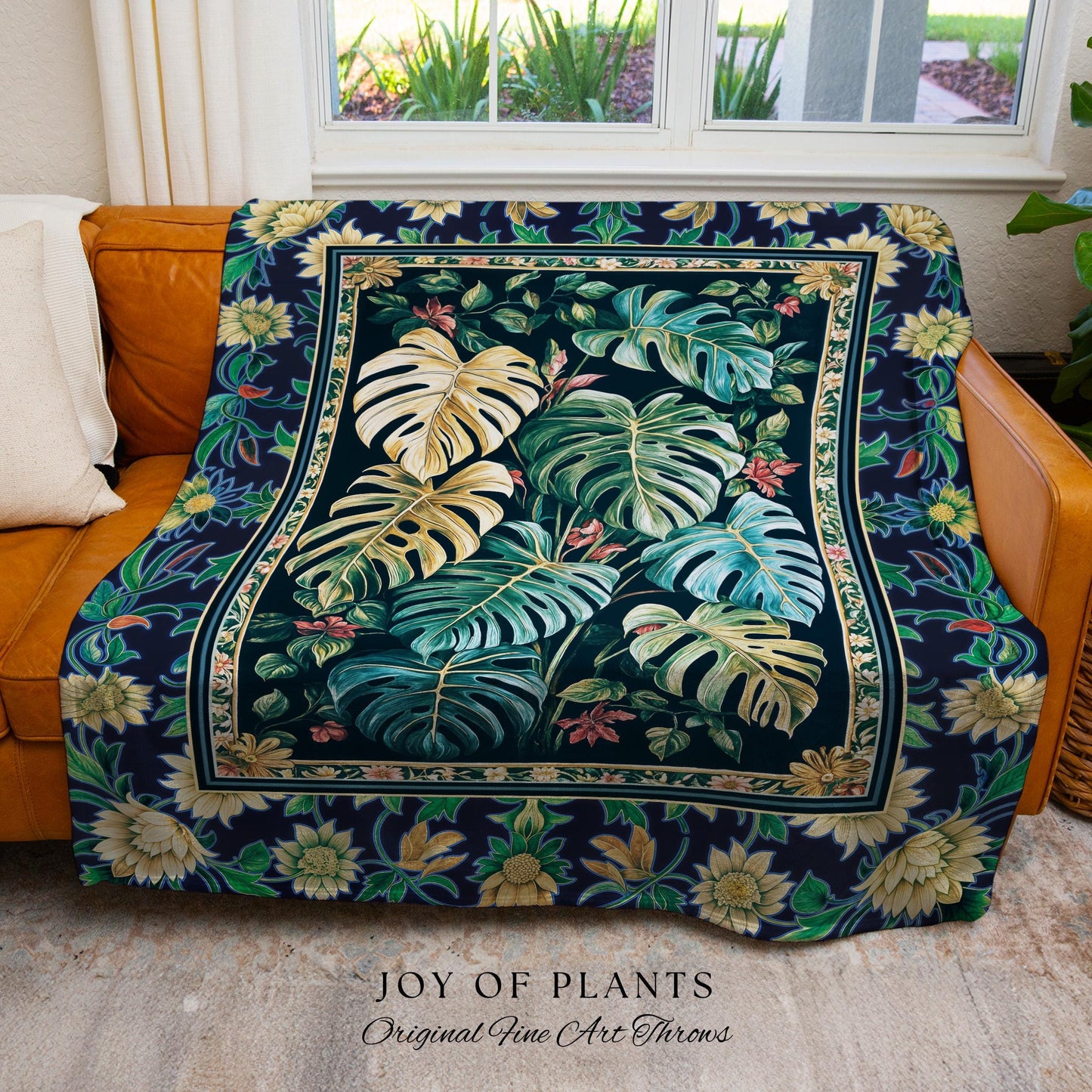 Elegant Jungle Leaves Blanket Woven | Dreamy Cottagecore Maximalist Tapestry for Houseplant Lover Cute Forestcore Woodland Jungle Vibes |