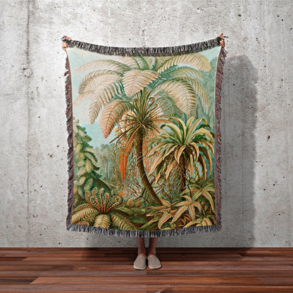 Tropical Ernst Haeckel Wall Decor | Palm Tree Woven Blanket | Woven Throw Blanket | Ernst Haeckel Wall Art | Vintage Tropical Home Decor |