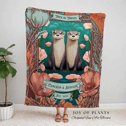 Custom Otter Lover Couple Blanket Woven Personalized Anniversary Gift Custom Name Tapestry Otter Blanket Cottagecore Wedding Gift For Couple