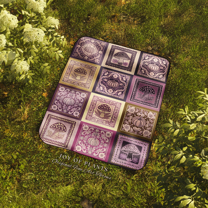 Mid Century Mushroom Aesthetic Coverlet | Cottagecore Purple Blanket Cozy Woven Throw Lilac Boho Decor Whimsical Woodland Farmhouse Style