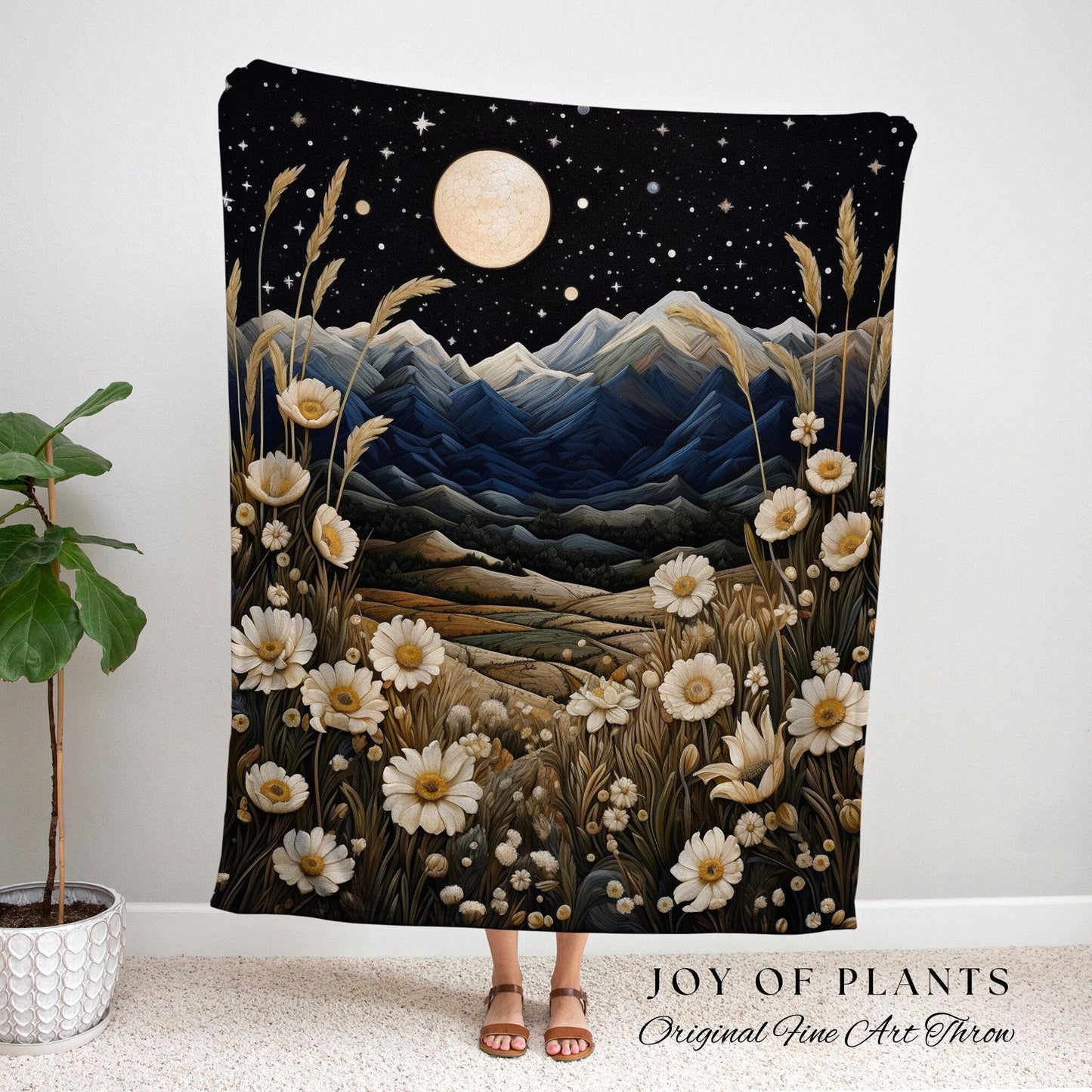 Daisy Birth Flower April Birthday Custom Gift | Woven Blanket Personalized Birth Month Flower Tapestry | April Daisy Room Decor Landscape |