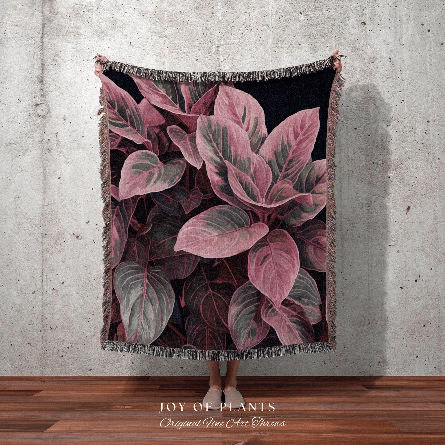 Whimsigoth Pastel Woven Tapestry | Ficus Houseplant Decor Blanket Tapestry Botanical Minimalist Room Decor Fairycore Pink Pastel Floral Art
