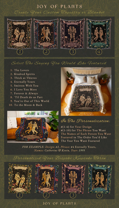 Astronaut Lovers Personalized Celestial Couple Blanket | Cosmic Love Romantic Wedding Anniversary Tapestry Throw Sentimental Valentine Decor