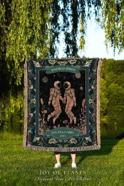 Astronaut Lovers Personalized Celestial Couple Blanket | Cosmic Love Romantic Wedding Anniversary Tapestry Throw Sentimental Valentine Decor