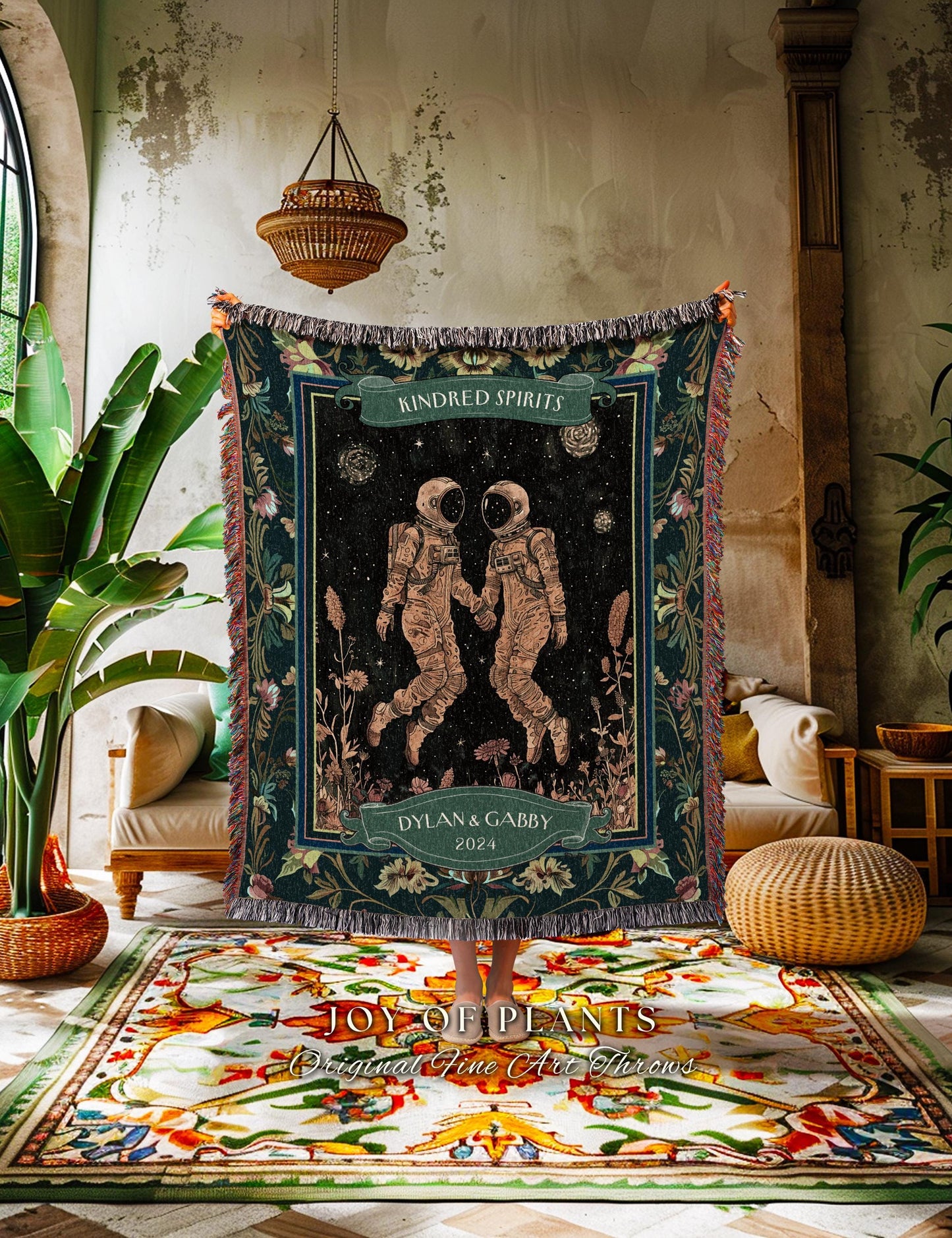 Astronaut Lovers Personalized Celestial Couple Blanket | Cosmic Love Romantic Wedding Anniversary Tapestry Throw Sentimental Valentine Decor