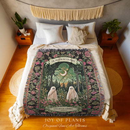 Mystic Moonlit Ghost Couple Custom Blanket | Gothic Cozy Aesthetic Spooky Wedding Gift His & Hers Halloween Spirits Personalized Names Throw