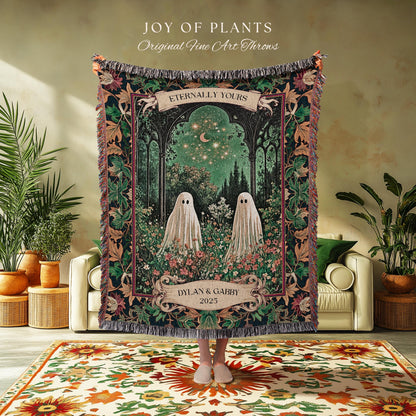 Ghost Couple Starlit Custom Tapestry | Cottagecore Floral Blanket Celestial Ghost Decor Gothic Enchanted Autumn Wedding Magical Personalized