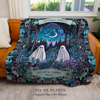 Kindred Spirits Ghost Couple Blanket Personalized Soulmate Gift | Whimsical Moonlit Wildflower Romance Custom Celestial Anniversary Keepsake