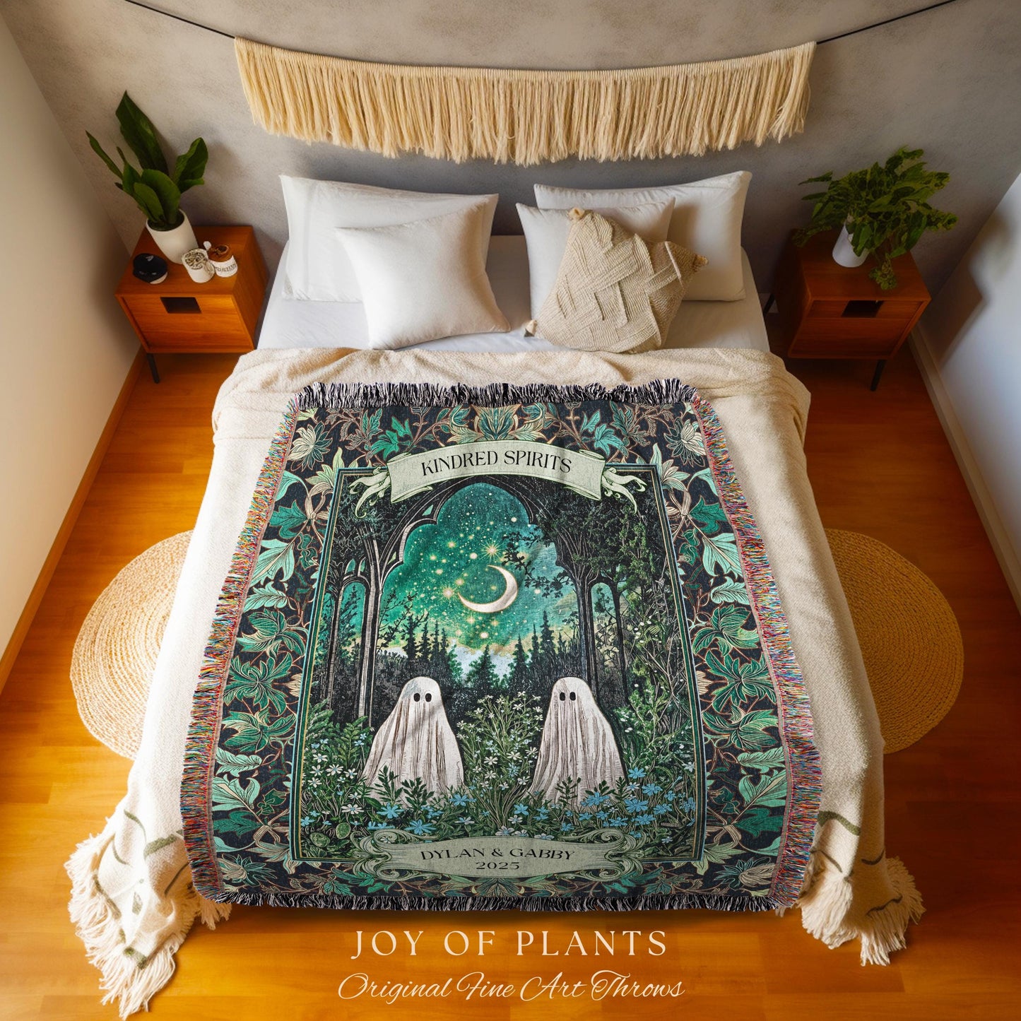 Ghostly Garden Kindred Spirits Throw | Cottagecore Wedding Custom Gift Celestial Spirits Autumn Aesthetic Whimsical Personalized Cozy Gothic
