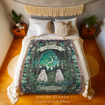 Ghostly Garden Kindred Spirits Throw | Cottagecore Wedding Custom Gift Celestial Spirits Autumn Aesthetic Whimsical Personalized Cozy Gothic
