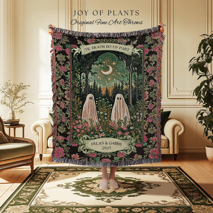 Mystic Moonlit Ghost Couple Custom Blanket | Gothic Cozy Aesthetic Spooky Wedding Gift His & Hers Halloween Spirits Personalized Names Throw