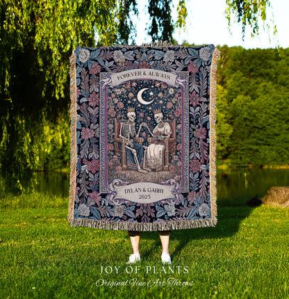 Spooky King & Queen Custom Skeleton Blanket | Witchy Wedding Personalized Names Goth Throne Baroque Gift Whimsigoth Aesthetic Purple Florals