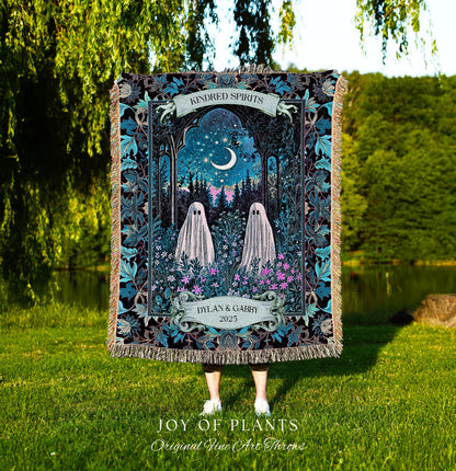 Kindred Spirits Ghost Couple Blanket Personalized Soulmate Gift | Whimsical Moonlit Wildflower Romance Custom Celestial Anniversary Keepsake