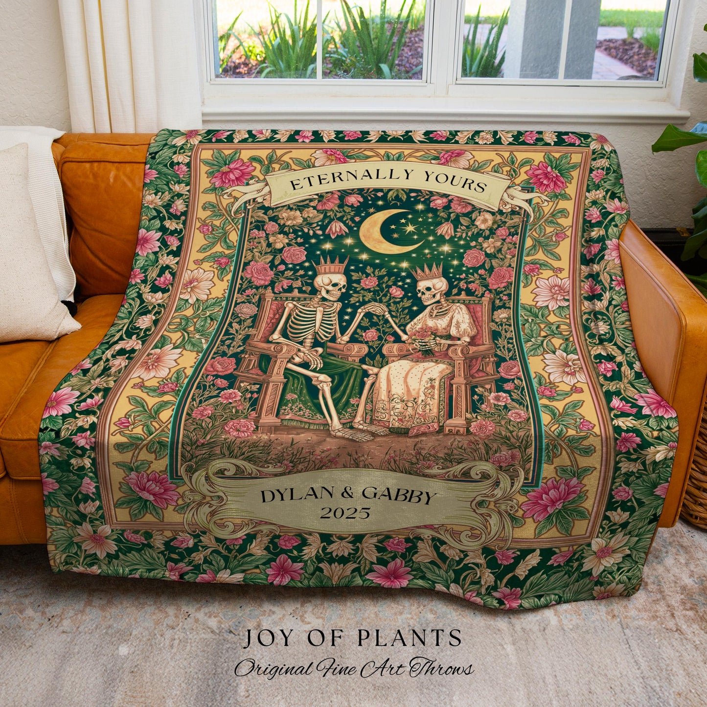 Rosy Skeleton Couple Blanket | Personalized Meaningful Gift Gothic Romantic Throw Custom Anniversary Gothic Couple Decor Whimsigoth Cozy |