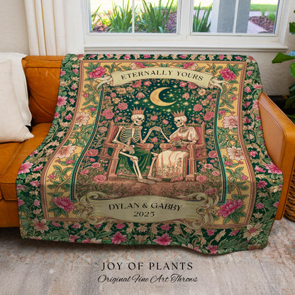 Rosy Skeleton Couple Blanket | Personalized Meaningful Gift Gothic Romantic Throw Custom Anniversary Gothic Couple Decor Whimsigoth Cozy |