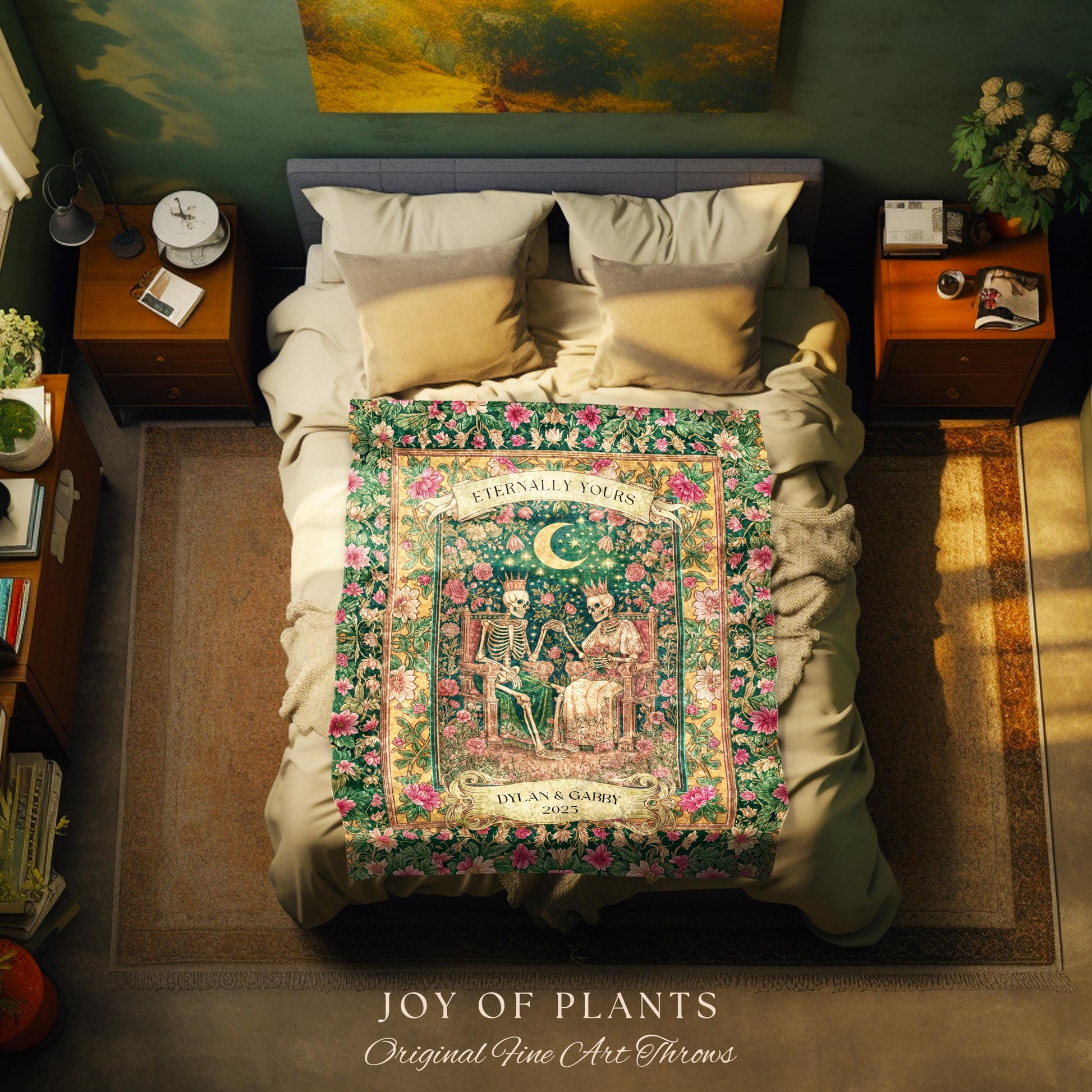 Rosy Skeleton Couple Blanket | Personalized Meaningful Gift Gothic Romantic Throw Custom Anniversary Gothic Couple Decor Whimsigoth Cozy |