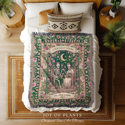 Rosy Skeleton Couple Blanket | Personalized Meaningful Gift Gothic Romantic Throw Custom Anniversary Gothic Couple Decor Whimsigoth Cozy |