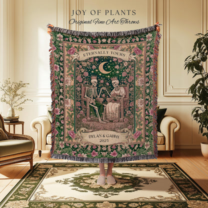 Rosy Skeleton Couple Blanket | Personalized Meaningful Gift Gothic Romantic Throw Custom Anniversary Gothic Couple Decor Whimsigoth Cozy |