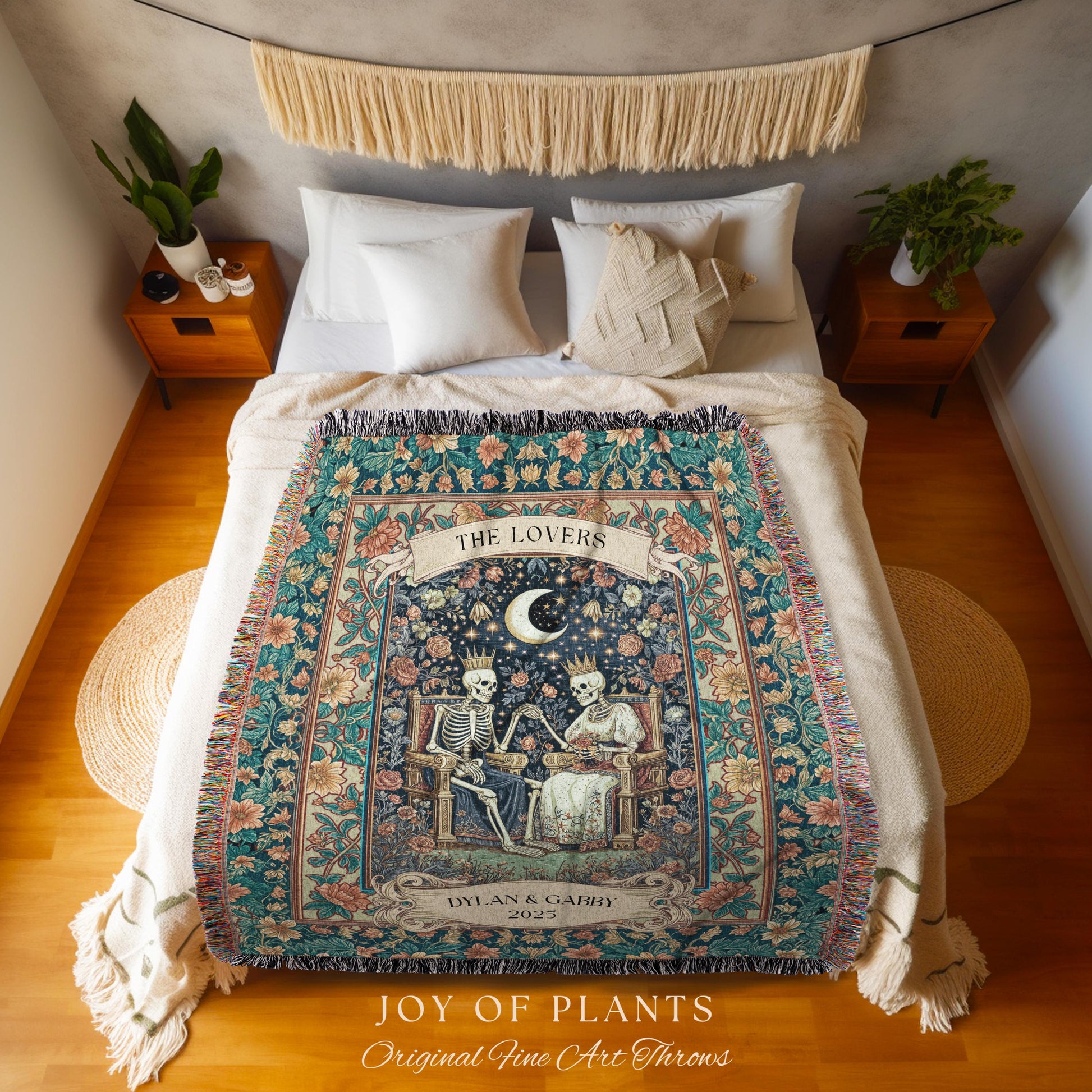 Royal Witchy Wedding Blanket Custom | Celestial Skeleton Lovers Throw Personalized Romantic Cozy Gothic Whimsigoth Couple Gift Anniversary |