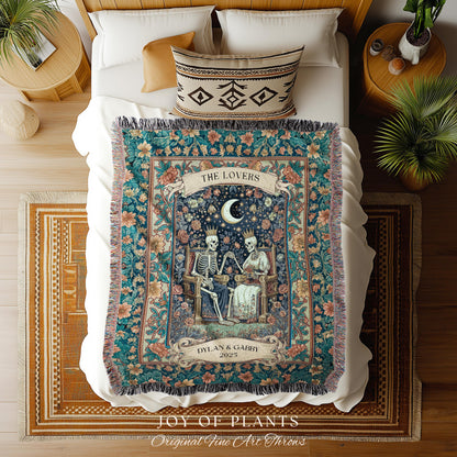 Royal Witchy Wedding Blanket Custom | Celestial Skeleton Lovers Throw Personalized Romantic Cozy Gothic Whimsigoth Couple Gift Anniversary |