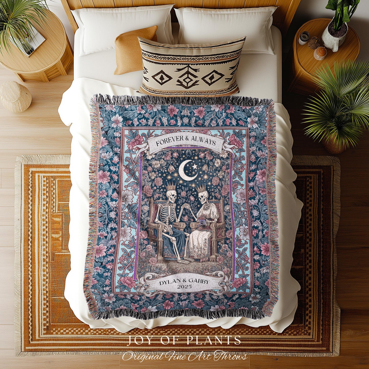 Cosmic Pastel Custom Skeleton Blanket | Gothic Engagement Throw Personalized Wedding Gift Whimsigoth Floral Baroque Couple Anniversary Cute