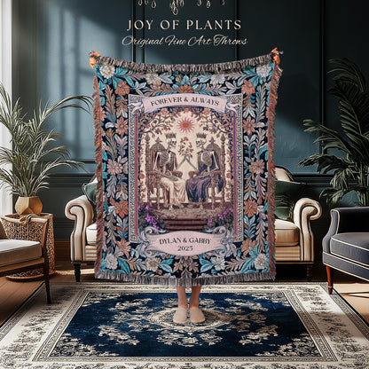 Til Death Do Us Part Skeleton Name Blanket | Pastel Aesthetic Custom Gothic Tapestry Personalized Anniversary Throw Gift Wife Sentimental |