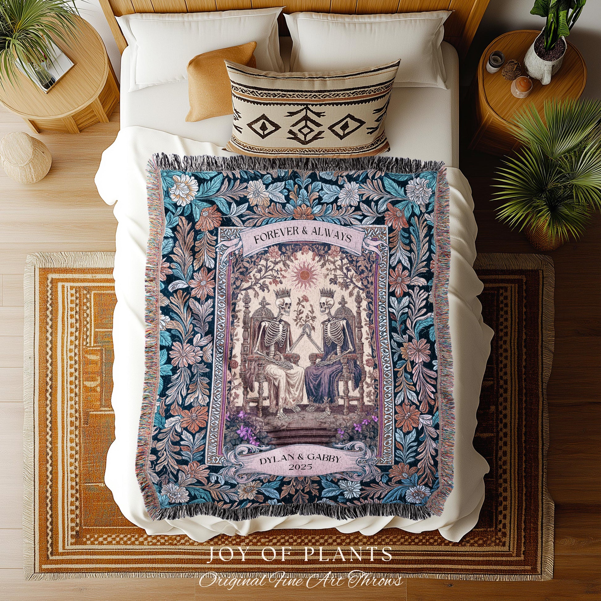 Til Death Do Us Part Skeleton Name Blanket | Pastel Aesthetic Custom Gothic Tapestry Personalized Anniversary Throw Gift Wife Sentimental |