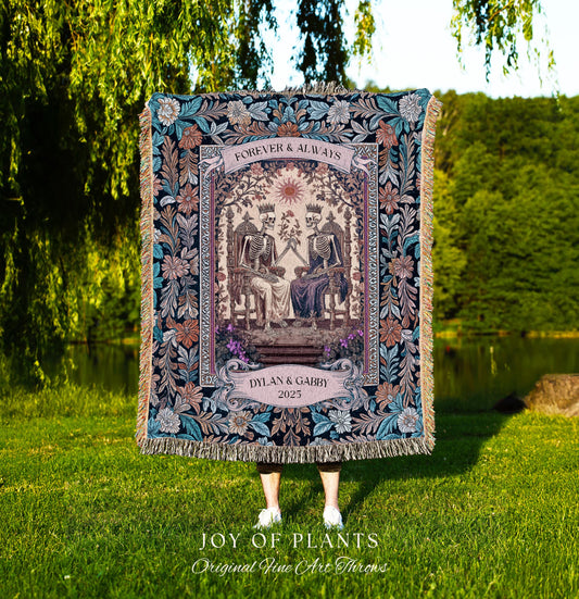 Til Death Do Us Part Skeleton Name Blanket | Pastel Aesthetic Custom Gothic Tapestry Personalized Anniversary Throw Gift Wife Sentimental |