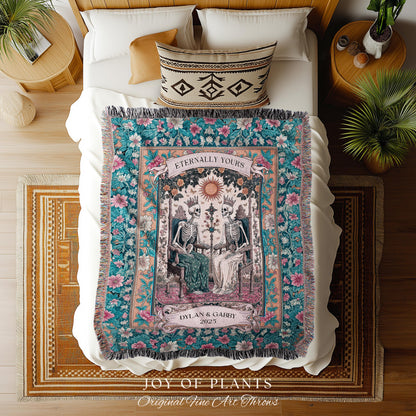 Eternally Yours Royal Skeleton Lovers Blanket | Personalized Gothic Wedding Throw Cozy Anniversary Blanket with Couple Names Tarot Aesthetic