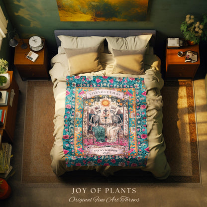 Eternally Yours Royal Skeleton Lovers Blanket | Personalized Gothic Wedding Throw Cozy Anniversary Blanket with Couple Names Tarot Aesthetic