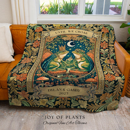 Toad Lovers Celestial Blanket Personalized | Cottagecore Frog Couple Anniversary Custom Names Woven Throw Gift for Partner Romantic Witchy