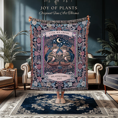 King & Queen Frog Lovers Personalized Blanket | Custom Name Toad Couple Gift Woven Throw Romantic Anniversary Tapestry Gift for Girlfriend