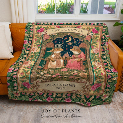 Until We Croak Frog Couple Blanket | Toad Lovers Personalized Anniversary Gift Woven Throw Custom Name Blanket Pastel Cottagecore Aesthetic