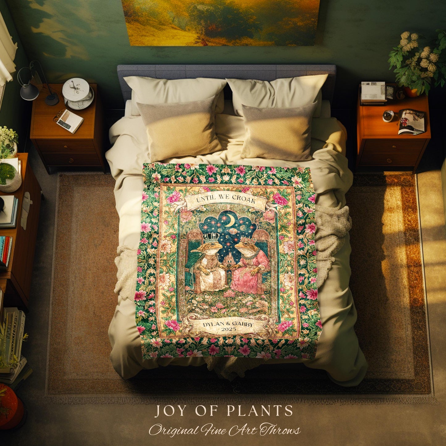 Until We Croak Frog Couple Blanket | Toad Lovers Personalized Anniversary Gift Woven Throw Custom Name Blanket Pastel Cottagecore Aesthetic