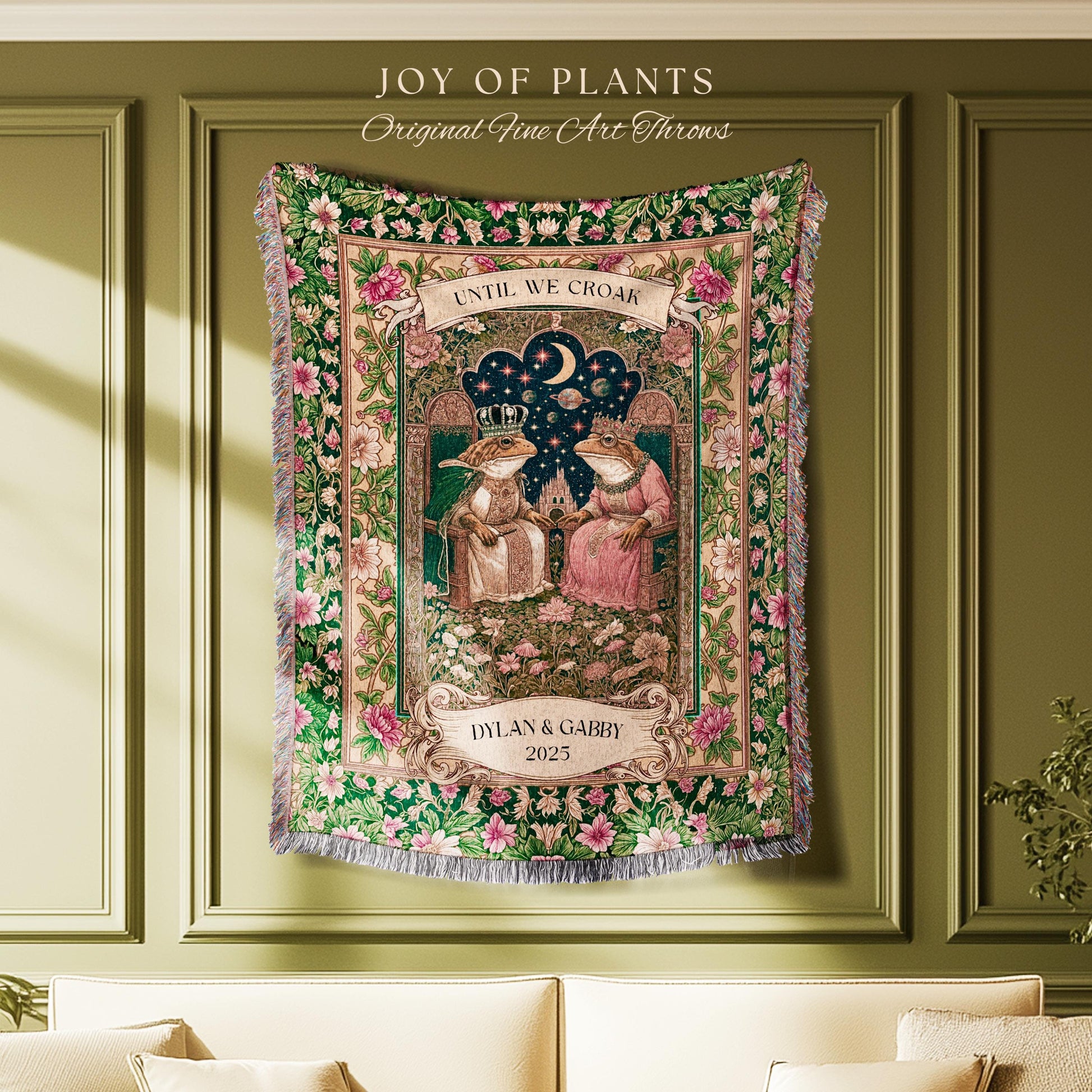 Until We Croak Frog Couple Blanket | Toad Lovers Personalized Anniversary Gift Woven Throw Custom Name Blanket Pastel Cottagecore Aesthetic