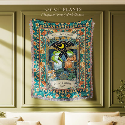 Moonlit Royal Frog Lovers Cozy Blanket | Crowned Toad Couple Woven Throw Custom Anniversary Tapestry Personalized Dating Gift for Partner |