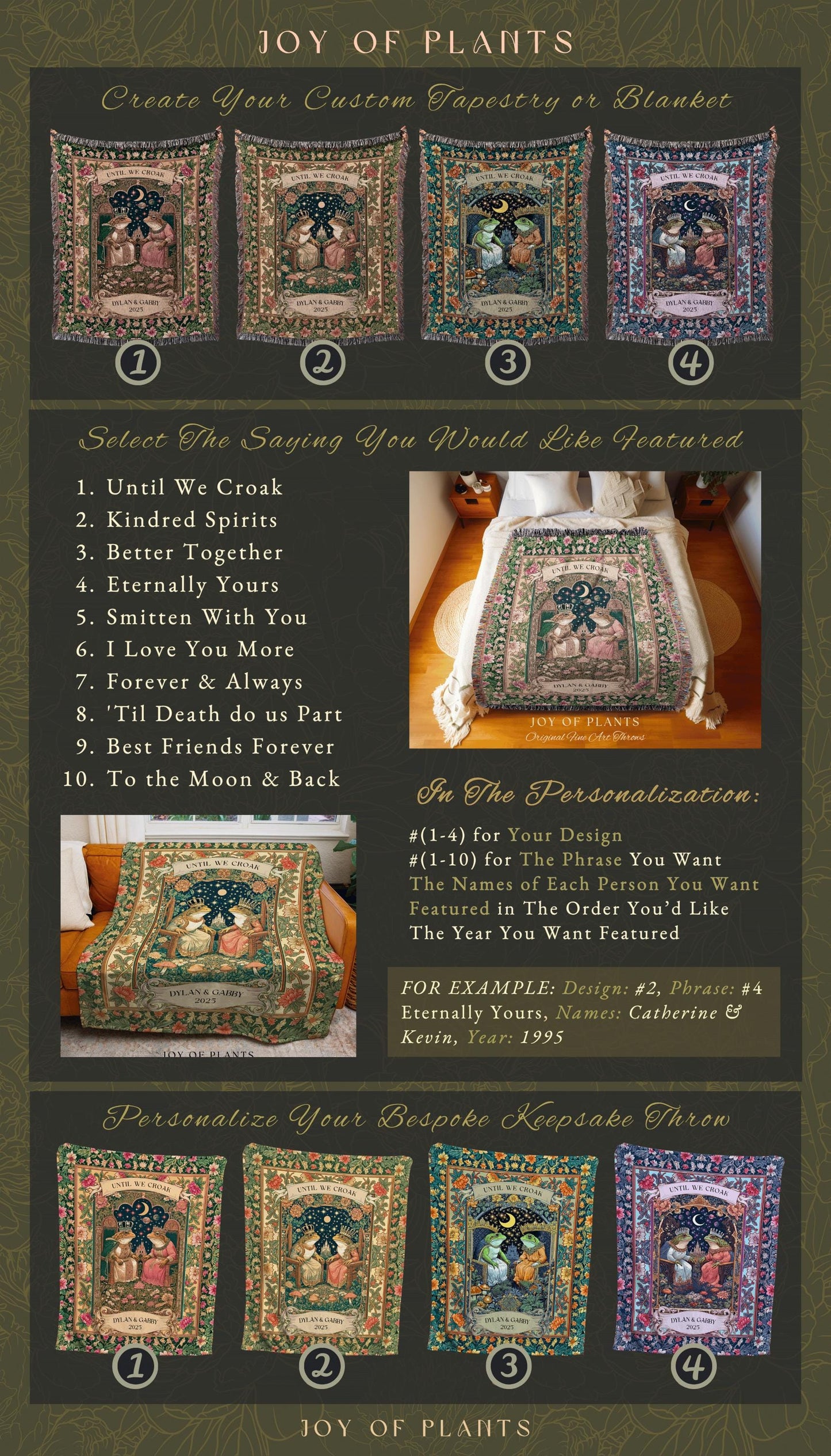 Woodland Frog Lovers Custom Blanket | Royal Toad Couple Throw Personalized Anniversary Gift Pastel Cottagecore Tapestry Whimsical Cute Style