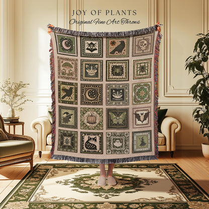 Boho Pastel Gothic Halloween Throw | Cozy Witchy Blanket Whimsigoth Bedroom Accent Witchcore Tapestry Gift Spooky Season Maximalist Decor |