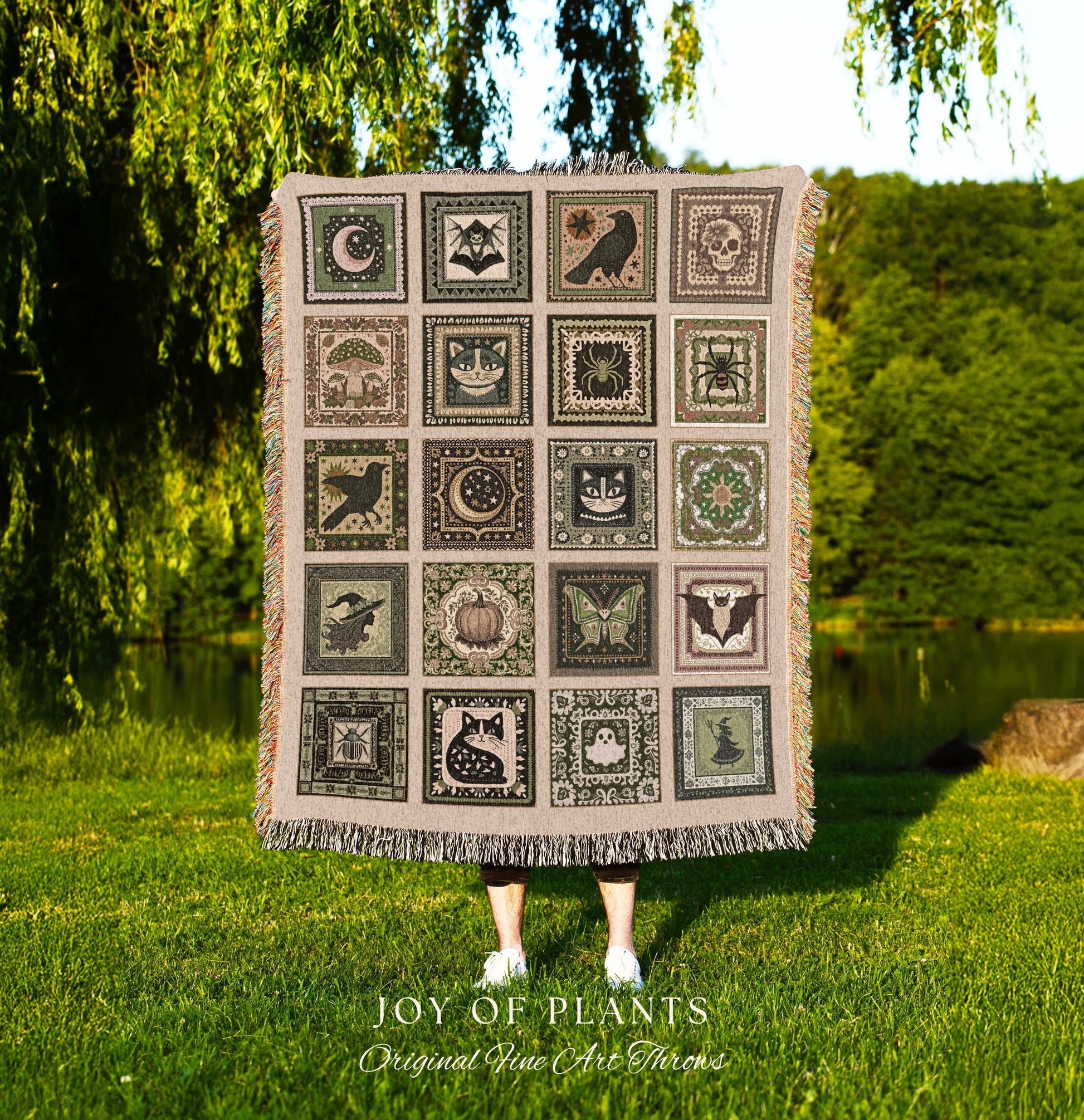 Boho Pastel Gothic Halloween Throw | Cozy Witchy Blanket Whimsigoth Bedroom Accent Witchcore Tapestry Gift Spooky Season Maximalist Decor |