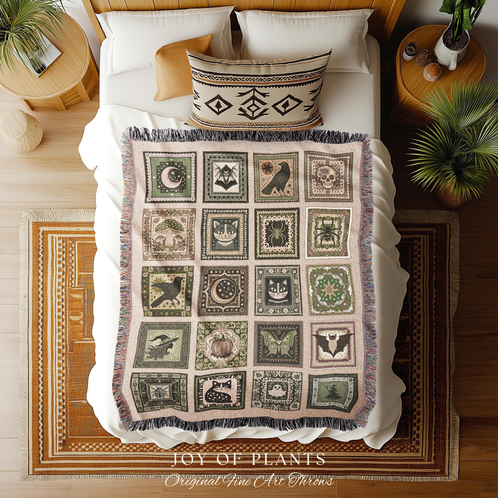 Boho Pastel Gothic Halloween Throw | Cozy Witchy Blanket Whimsigoth Bedroom Accent Witchcore Tapestry Gift Spooky Season Maximalist Decor |