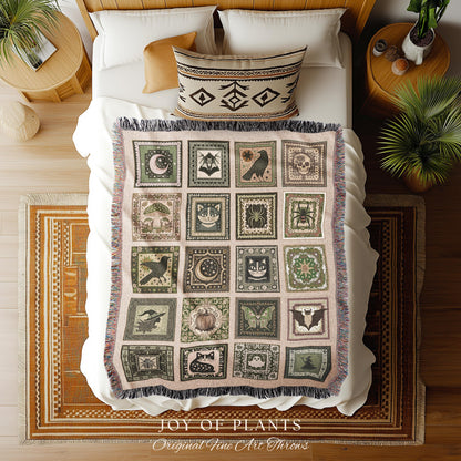 Boho Pastel Gothic Halloween Throw | Cozy Witchy Blanket Whimsigoth Bedroom Accent Witchcore Tapestry Gift Spooky Season Maximalist Decor |