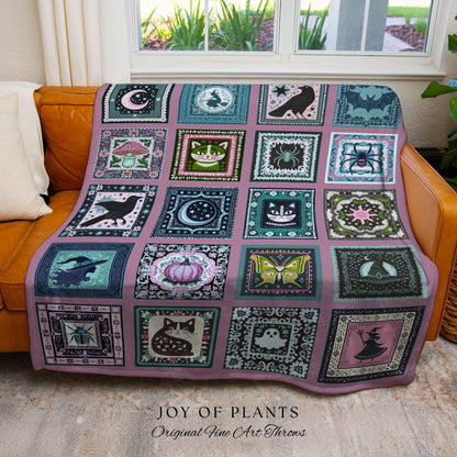 Girly Goth Cozy Pastel Throw Blanket | Pink Fairycore Gothic Bedroom Accent Light Academia Halloween Decor Cute Spooky Season Home Aesthetic