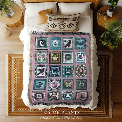 Girly Goth Cozy Pastel Throw Blanket | Pink Fairycore Gothic Bedroom Accent Light Academia Halloween Decor Cute Spooky Season Home Aesthetic