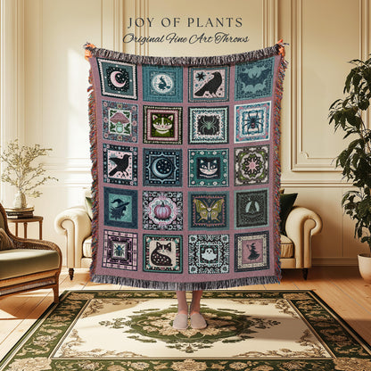 Girly Goth Cozy Pastel Throw Blanket | Pink Fairycore Gothic Bedroom Accent Light Academia Halloween Decor Cute Spooky Season Home Aesthetic