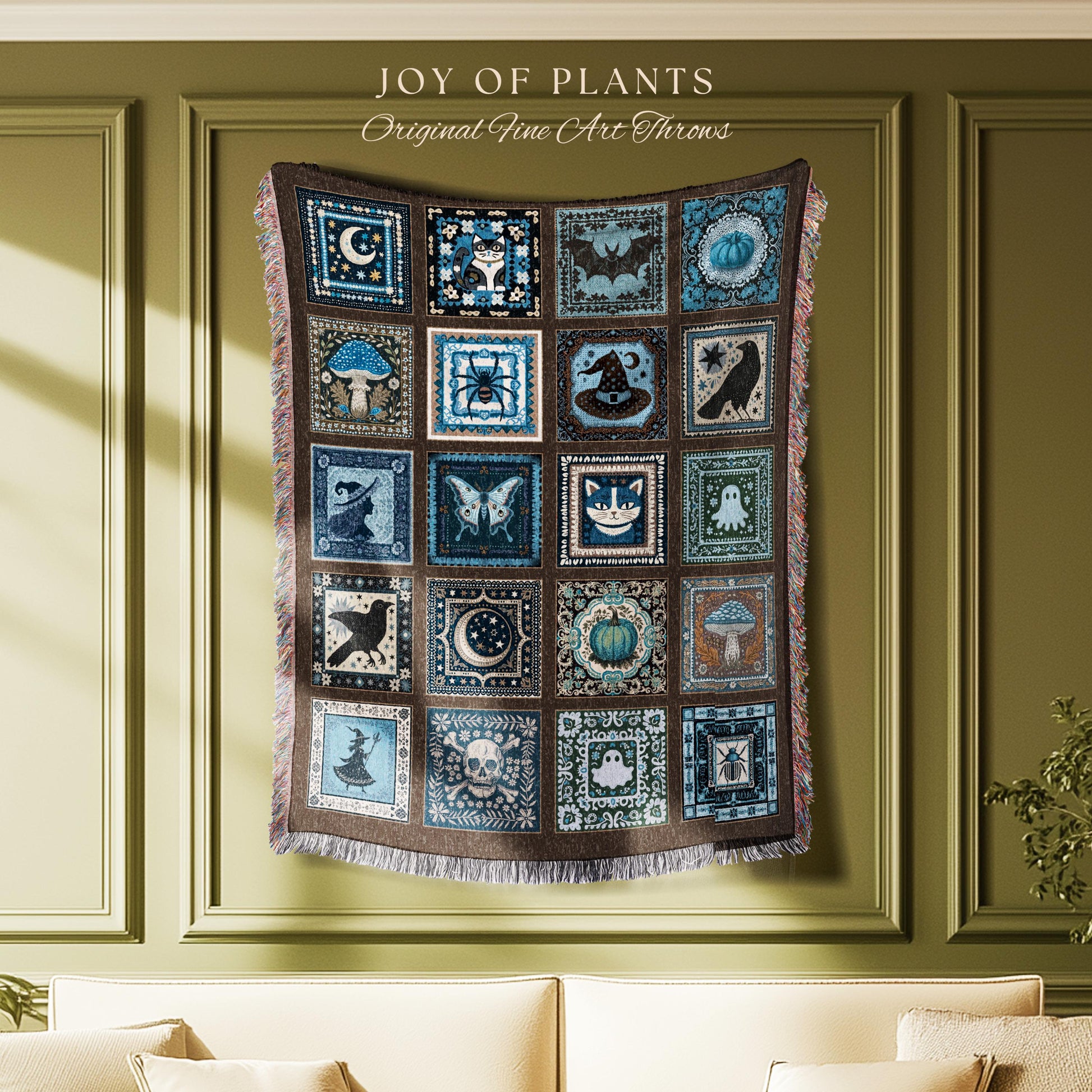 Rustic Witch Ethereal Throw Blanket | Whimsical Halloween Tapestry Cute Whimsigoth Bedroom Accent Spooky Aesthetic Gift Floral Goth Decor |