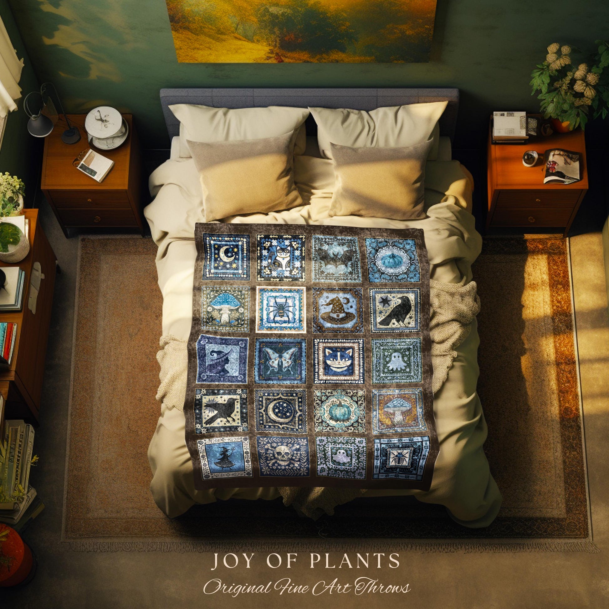 Rustic Witch Ethereal Throw Blanket | Whimsical Halloween Tapestry Cute Whimsigoth Bedroom Accent Spooky Aesthetic Gift Floral Goth Decor |