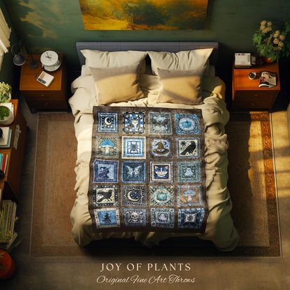 Rustic Witch Ethereal Throw Blanket | Whimsical Halloween Tapestry Cute Whimsigoth Bedroom Accent Spooky Aesthetic Gift Floral Goth Decor |