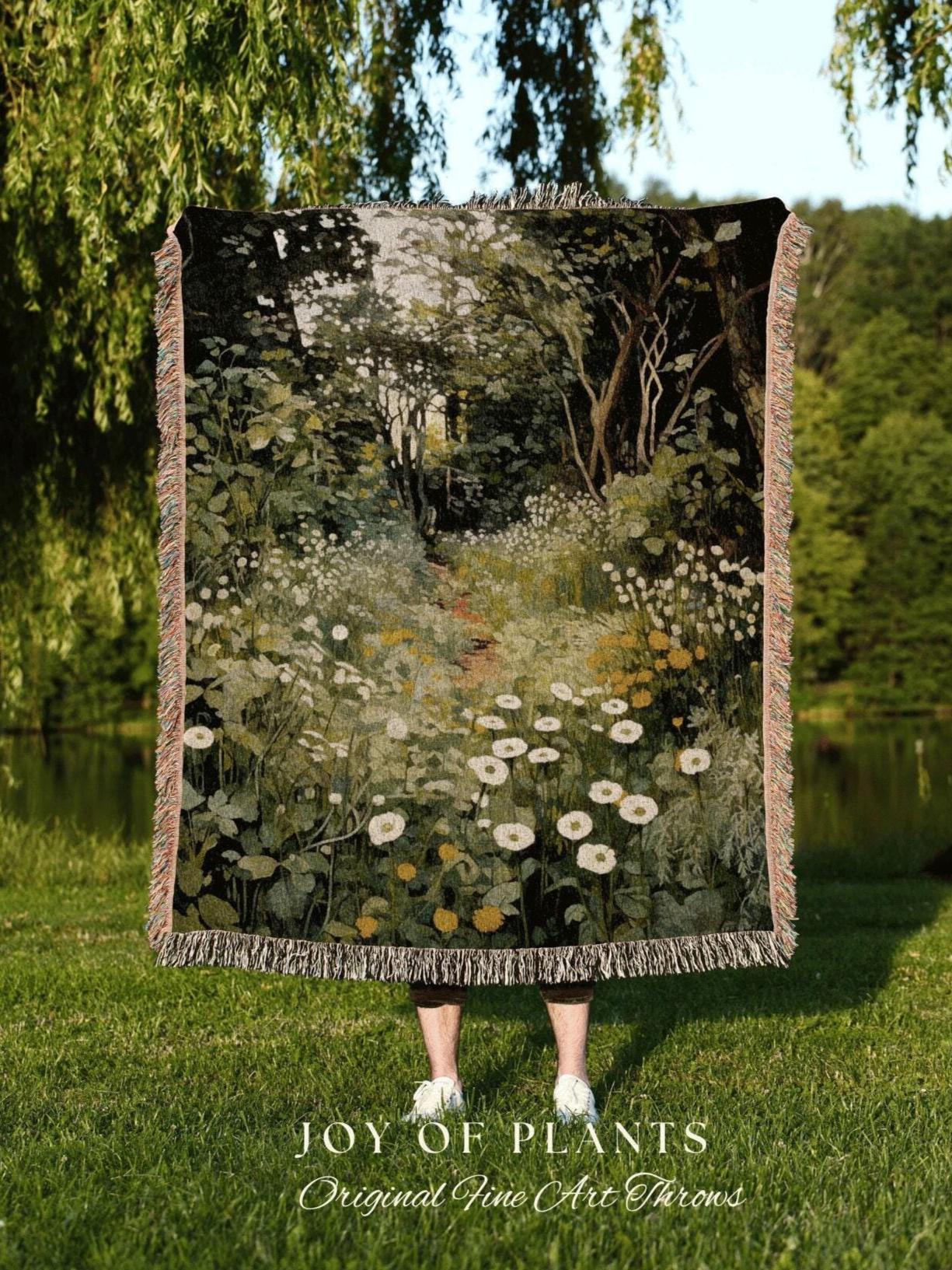 Woodland Botanical Blanket | Goblincore Tapestry Blanket Botanical Fairy Grunge Room Decor Fairycore Floral Cottagecore Forest Blanket Cozy