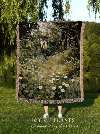 Woodland Botanical Blanket | Goblincore Tapestry Blanket Botanical Fairy Grunge Room Decor Fairycore Floral Cottagecore Forest Blanket Cozy