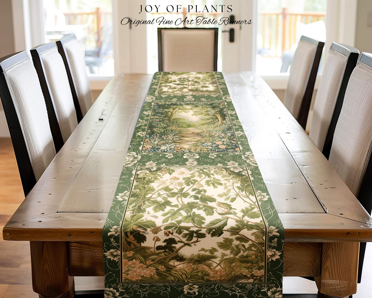 Mystic Garden Fairytale Landscape Table Runner | Fairycore Woodland Nature Lover Dining Room Cozy Earthy Home Decor Whimsical Floral Style |
